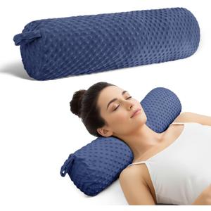 Roll Cervical Pillow for Neck Pain Relief 24IN Navy Blue Large Round Neck Pillows for Sleeping,Short Memory Foam Bolster Cushion for Legs and Back