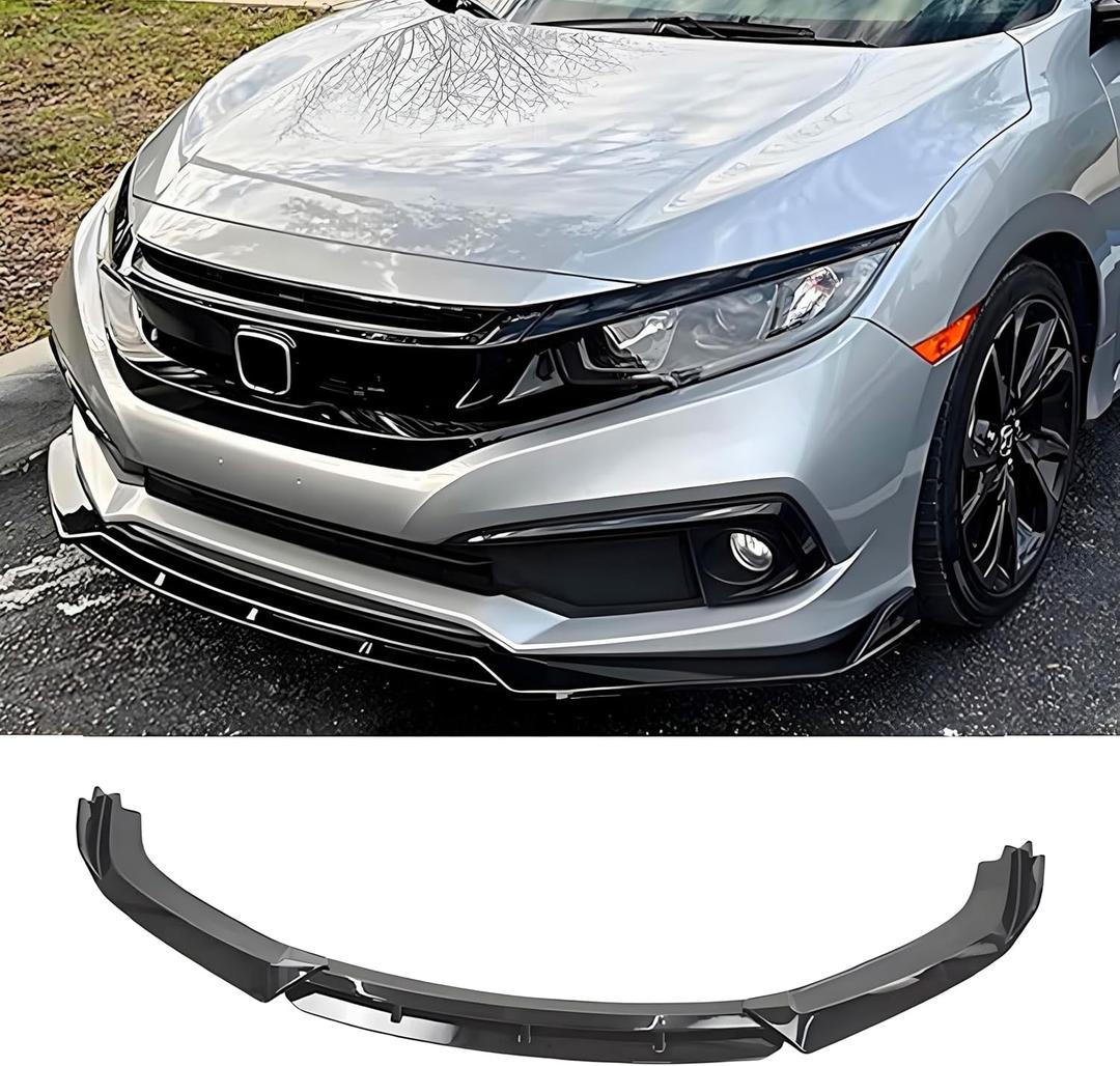 Front Bumper Lip Splitter Spoiler Fit for Honda Civic LX/Sport/EX/Si/Touring 2016-2021 Hatchback/Coupe/Sedan, 4pcs Accessories Air Chin Body Kit (Gloss Black)