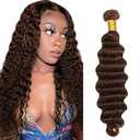 Chocolate Brown Human Hair Bundles Deep Wave 28 Inch Dark Brown Single Bundle Human Hair Extenion 1 Bundle Color #4 100g Unprocessed Brazilian Virgin Double Weft