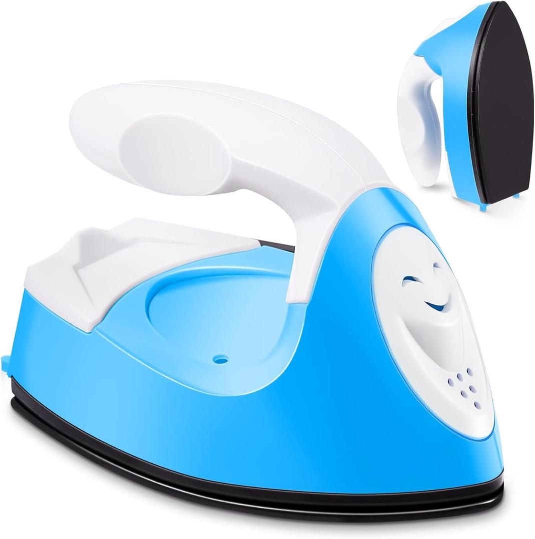 Honoson Mini Craft Iron Mini Heat Press Small Iron 3.93 x 2.36 x 2.76 in Portable Handy Tiny Flatiron with Charging Base Accessory for Fuse Bead Patch DIY Heat Transfer Vinyl(Blue)