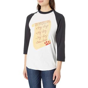 Soffe Women's Funny Novelty Christmas Sloga Raglan-My Dog is on The Naughty List (White, M)