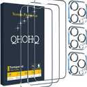 QHOHQ 3 Pack Screen Protector for iPhone 13 Pro Max 6.7" with 3 Pack Tempered Glass Camera Lens Protector, Ultra HD, 9H Hardness, Scratch Resistant, Easy Install - Case Friendly