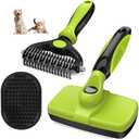 Augwind 3PCS Self Cleaning Slicker Brush & Pet Grooming Rake & Bath Brush for Dogs and Cats | Skin Friendly Deshedding Grooming Tool & Double-Sided Dematting Tool | Premium Pet Supplies (Green Black)