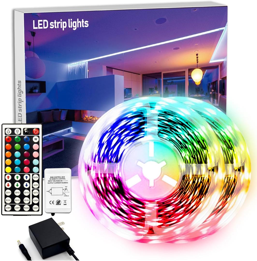 dalattin Led Lights for Bedroom 130ft RGB Led Strip Lights, Color Changing Remote Controller 24V Power Supply Led Light Strips Indoor Decoration, 2 Rolls of 65ft