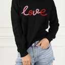 LEMAFER Women 2026 Merry Christmas Round Neck Sequin Letters Sweater Casual Solid Slogan Long Sleeve Pullover Sweatshirt Tops (Black, M)