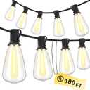 Outdoor String Lights 100 FT 52 Shatterproof LED Bulbs, UL Certified Patio Lights Outdoor Light Strings Waterproof for Patio Yard Outside Party Wedding, Connectable Dimmable 50 Sockets 2700K (100 FT 50 Sockets)