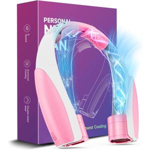 AI Portable Neck Fan with 6 Powerful Speeds, 8000mAh Battery Operated USB-C Rechargeable Fan, Hands-Free 360 Cooling Personal Fan Neck for Women Mother Office Concerts Travel Beach(Pink)
