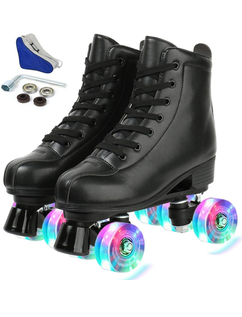 Jessie PU Leather Skates - Premium Adjustable Four-Wheel Roller Skates for Women, Men, Boys & Girls - Indoor & Outdoor , Size 41