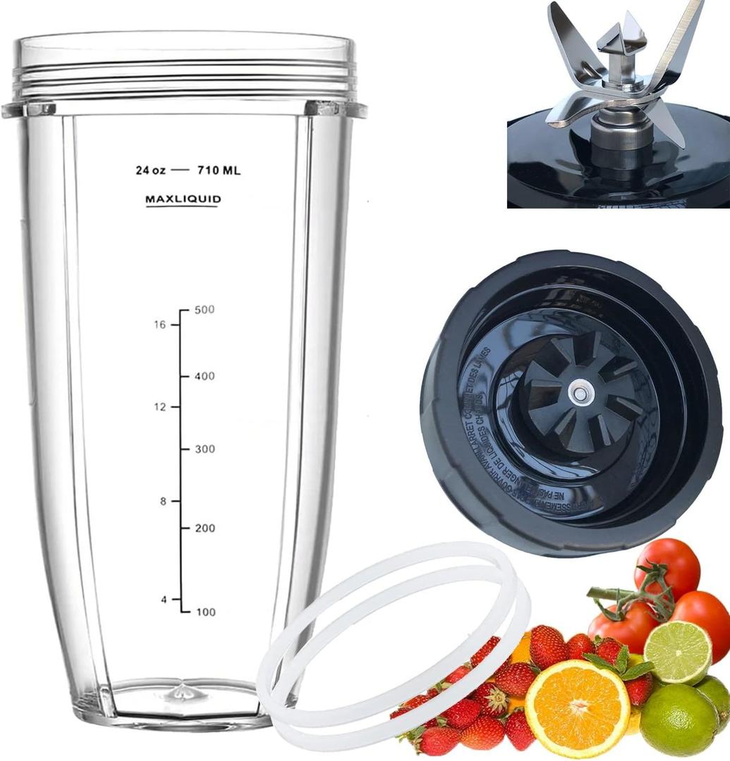 Replacement blender Blade and 24oz Cup Accessories, Only Compatible with Nutri Ninja SS150, SS151, SS300, SS350, SS351, CO351B, SS100, SS101, CO101B, SS400, SS401
