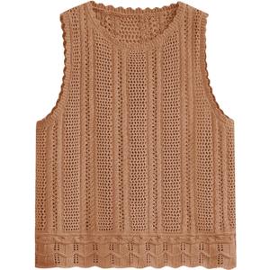 Fisoew Crochet Tops for Women 2026 Spring Summer Sleeveless Sweater Tank Fashion Beach Resort Wear Vacation Cover Ups Clothes (S)
