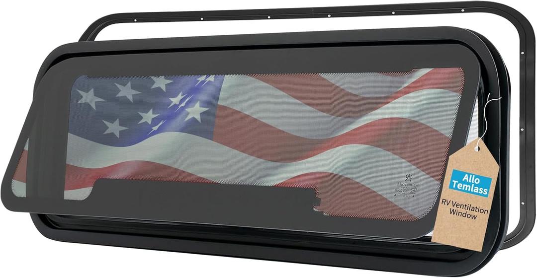RV Ventilation Window 34" W x 11" H | Universal Awning Van Bunk Window | Removable Screen| Sliding Design with Trim Rings | DOT Certified Replacement for Camper Trailers and Motorhomes