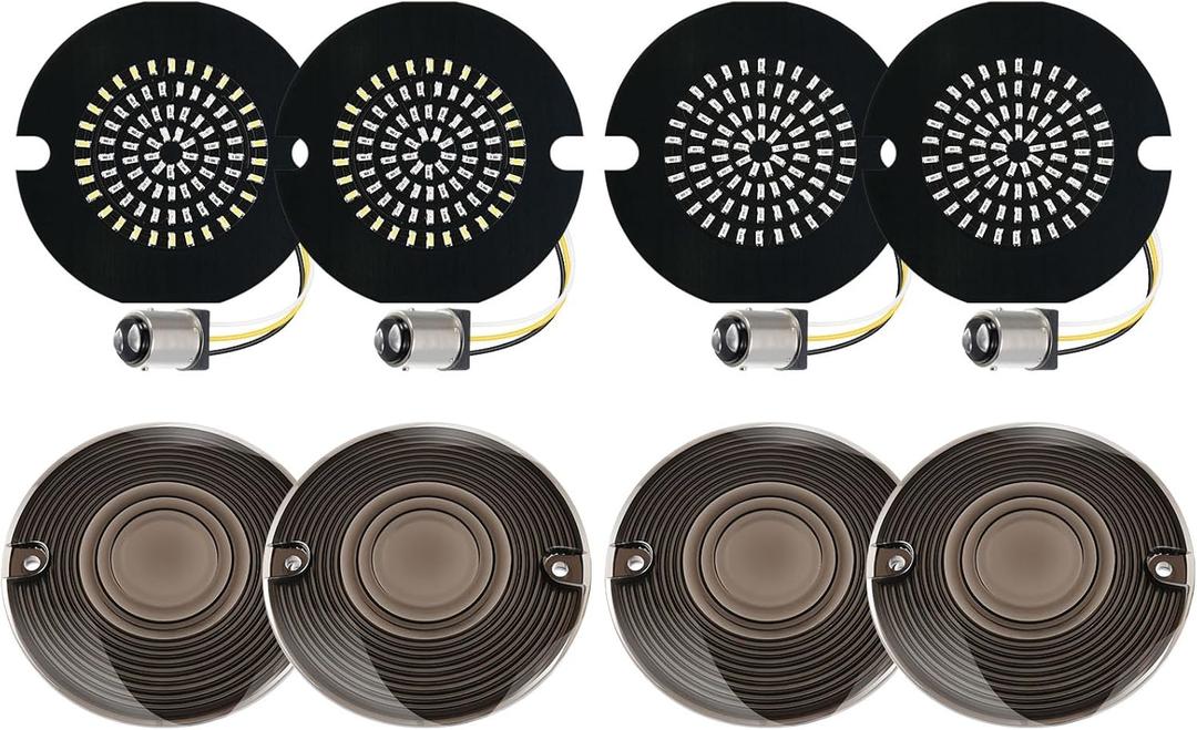Benlari 3 1/4 inch LED Turn Signals, 81 LEDs Front Rear 1156 1157 Turn Signals Brake Light Kit with 4 Smoked Lens Cover Fit for Harley Davidson Touring Sportster Iron 883 Dyna Softail 1986-2024