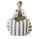Creative QT Stuff ’n Sit Large 33’’ Bean Bag Storage Cover for Stuffed Animals & Toys, Giant Bean Bag Chair for Kids, Plush, & Toddler Bedroom Organizer, Gray/White Stripe