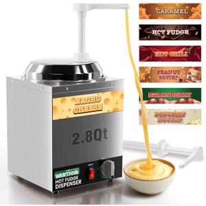 WantJoin Nacho Cheese Dispenser with Pump,2.8Qt Nacho Cheese Warmer,Stainless Steel Hot Fudge Warmer W/5-Level Temperature Adjustment,Commercial Hot Fudge Dispenser for Hot Fudge Cheese Caramel