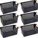 Yesland 6 Pack Plastic Storage Basket, Black Basket Organizer Bin with Handles for Home Office Closet, 6 x 12 x 5 Inches