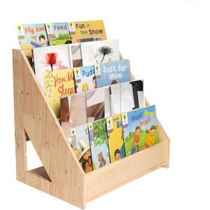 GENMOUS Montessori Bookshelf for Kids Room, Wooden Toddler Bookshelf with Chalkboard,Baby Book Shelf Bookcase for Nursery Playroom Classroom Reading Nook