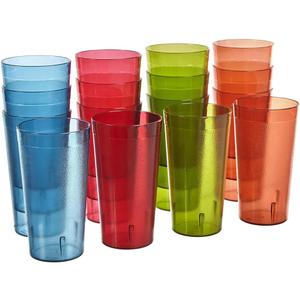US Acrylic Cafe Plastic Reusable Tumblers (Set of 16) 20-ounce Water Cups Assorted Colors | Restaurant Style Drinking Glasses Value Set, Stackable, BPA-free, Made in the USA | Top-rack Dishwasher Safe