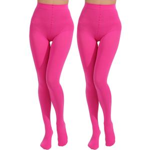 Paralinda 2 Pairs Women's Solid Color Tights 80D, Soft Opaque Microfiber Tights (Pink, XXL)