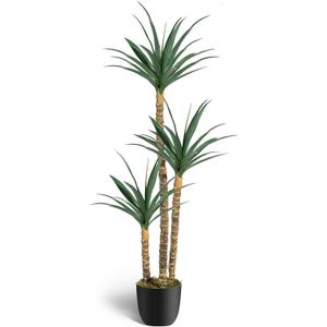 6FT Artificial Tree Faux Agave Plant Indoor, Tall Faux Plant with 3 Heads in Potted Silk Fake Tree for Home Living Rome Office Decor Housewarming Gifts