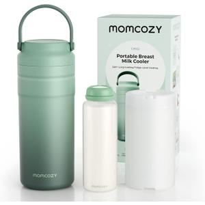 Momcozy Portable Breast Milk Cooler for Travel, 24H Ice-Free Cooling Breastmilk Storage Bottles Container, 12oz Leak Proof Outdoor Small Freezer, Baby Breastfeeding Essential for New Moms (Green)