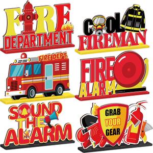 Amyhill 6 Pcs Firetruck Party Table Centerpieces Fire Truck Birthday Party Decorations Firetruck Wooden Table Sign Firefighter Fire Hat Extinguisher Fireman for Party Favors Supplies