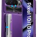 ATATOO for Google Pixel 10/Pixel 10 Pro Case, Built-in Card Holder & Slide Camera Cover & RFID Blocking, Military Grade Protection, Wallet Case for Pixel 10/10 Pro 6.3" 2025, Dark Purple