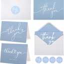 100 Bulk Light blue Thank You Cards with white Envelopes and stickers - 4 Minimalistic Designs Blank Thank You Notes with Envelopes for business Wedding Bridal Gift Baby Shower Business Graduation