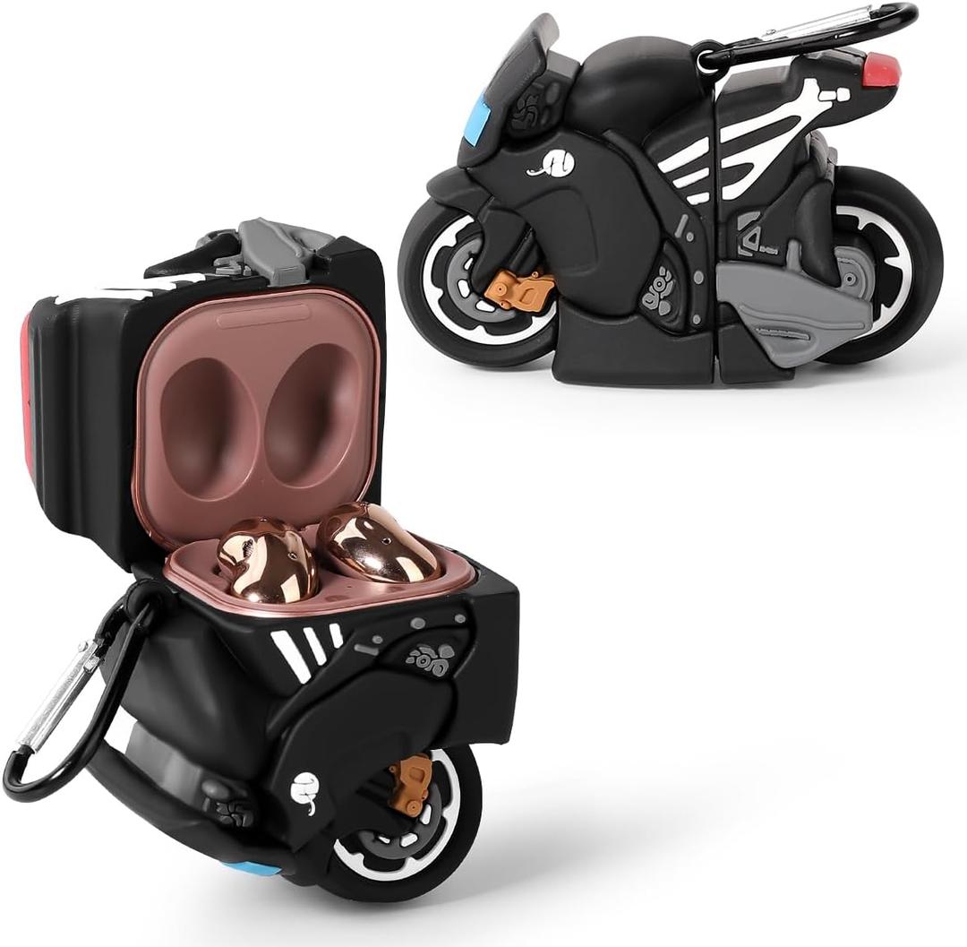 Case for Samsung Galaxy Buds2 Pro (2022) /Galaxy Buds 2 (2021) /Galaxy Buds Pro (2021) /Galaxy Buds Live (2020), XMBYGY Cartoon Silicone Cover with Keychain for Earbuds (Motorcycle)