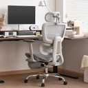 Office Chair with Footrest, Ergonomic Chair with 3D Headrest, Computer Chair with Adjustable Backrest & 3D Armrest, Gaming Chair with Adaptive Lumbar Support, Mesh Backrest & Cushion, Grey, 19.7 inches x 18.9 inches x 48 inches