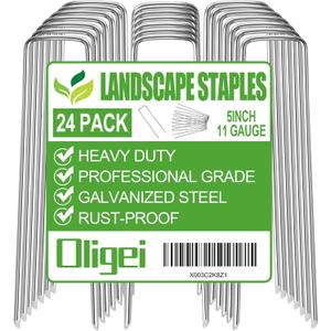 24 Pack Garden Stakes, U-Shaped Tent Stakes, Galvanized Landscape Staples, Ground Stakes, for Landscaping Securing Weed Barrier Fabric, Irrigation Tubing, Holding Fence, Tarpaulin