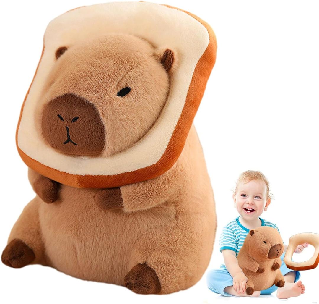 12" Capybara Plush Toy Kawaii, Cute Capybara Stuffed Animal with Wearable Bread, Soft Plushies Doll Bread Pillow for Girls Boys Kids Adults, Birthday Decorations Gifts Toys