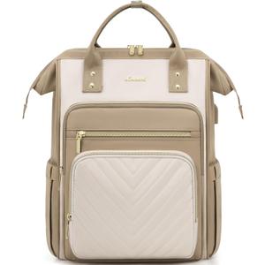 LOVEVOOK 15.6 Inch Laptop Backpack for Women,Travel Work Backpack Purse with USB Port,Large Capacity Nurse Bag Teacher Backpack,Waterproof Casual Daypack Business Computer Bag (Beige Khaki)