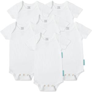 PurComfy Supersoft Short Sleeve Baby Bodysuits, Premium Bamboo Rayon Bodysuit Unisex Boy Girl (18-24 Months, Cream (6-pack))