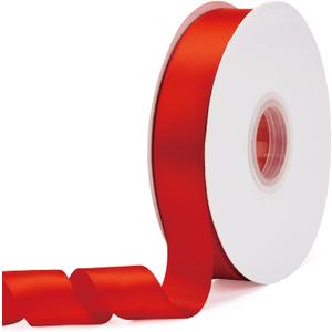2 x Solid Color Hot Red Double Faced Satin Ribbon 1" X 50 Yards, Fabric Ribbons Perfect for Wedding and Party Decoration,Gift Wrapping, Sewing, Crafts