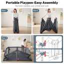 Baby Playpen Portable, Pre-Assembled Play Pen 71x79 Large Foldable Playpen for Babies and Toddlers, Sturdy and Safe Toddler Play Yard Indoor Outdoor with Carry Bag,Dark Grey