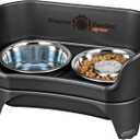Neater Feeder - Express Model w/ Slow Feed Bowl - Mess-Proof Dog Bowls (M/L, Black) Made in USA – Elevated, No Spill, Non-Tip, Non-Slip, Raised Stainless Steel Food/Water Pet Bowls Aid Digestion