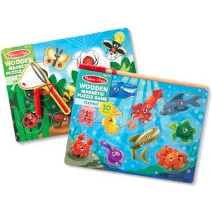 Melissa & Doug Magnetic Wooden Puzzle Game Set: Fishing and Bug Catching