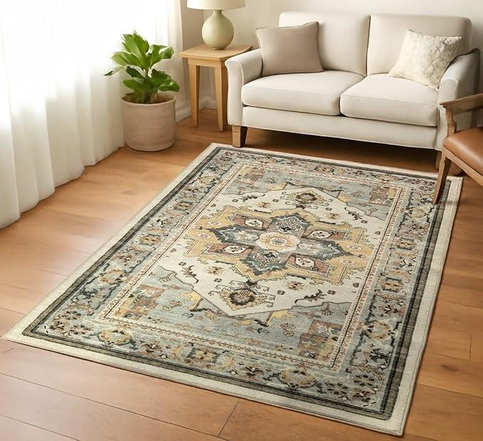 Muddy Mat® Floral Multicolor 6ft x 9ft Boho Area Rug – Washable Muddy Carpet for Living Room, Bedroom & Dining Room – Modern Soft Low Pile Non Slip Carpet – Pet Friendly Waterproof Foldable Rugs Home