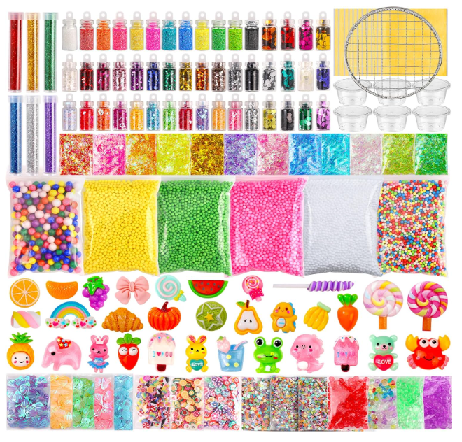 Slime Making Kit Supplies, 163 Pack Slime Mix Ins Accessories Slime Add Ins Foam Glitter Slimes Charm Bulk Fishbowl Beads Containers for Slimes Making Coloring and Party Decorations