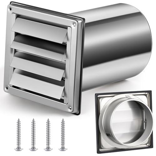 Shimeyao 6" Wall Vent Cover Stainless Steel Outside Dryer Vent Covers for House Exhaust Duct Kit with Removable Extension Pipe 8 Inch and 4 Screw for House Outdoor Extended Air Pipe, Silver