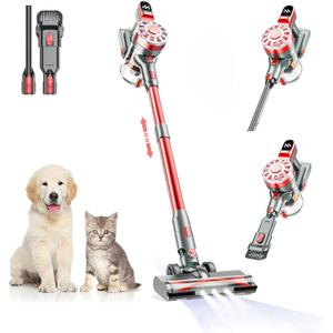Cordless Vacuum Cleaner for Home with Powerful Suction,Lightweight Stick Vacuum Cordless Rechargeable with 35 Mins Runtime, Hardwood Floor Vacuum for Pet Hair,Carpet,Tile(Light Red)