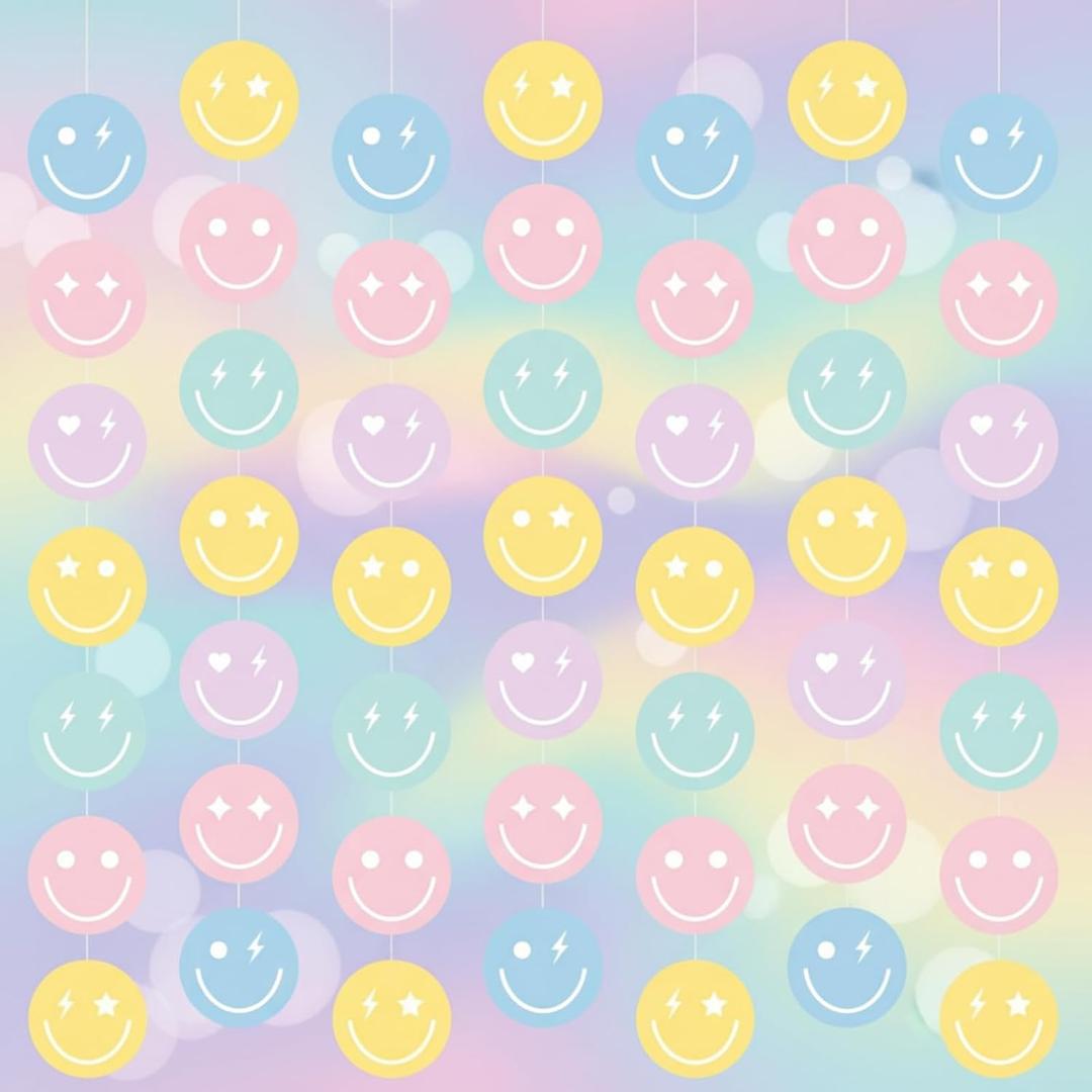 Cindeer 8 Pcs Smile Face Birthday Decorations Pastel Smile Face Garlands for Classroom Hanging Banners Pastel Paper Cutouts for Back to School Baby Shower Wedding Birthday Party Decor Supplies