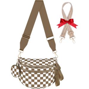 Bum Bags for Women Checkered Crossbody Bag Large Nylon Belt Purse Fanny Packs, Bonus with a Extra Strap