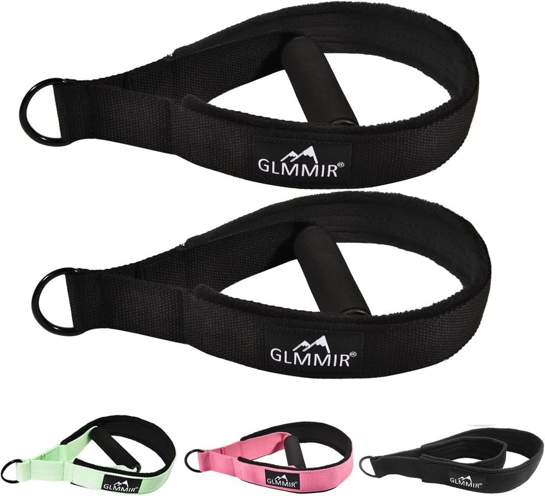 Pilates Double Loop Straps for Pilates Reformer, Fitness Metal D Ring Straps Handle, Pilate Accessories Yoga Wristbands Exercise Straps for Gym Home Workout 2PCS (Black with Handle)