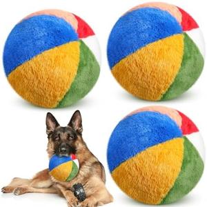 Meooeck 3 Pack Beach Dog Toys Balls, 6" Chewable Plush Pet Squeaky Ball, Soft Yet Durable Stuffed Dog Toys, Indoor & Outdoor Birthday for Puppy Large Medium and Small Gifts