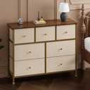 Sweetcrispy 7 Drawer Dresser for Bedroom Storage with Fabric Bins, Khaki, 39.3"D x 11.8"W x 30.3"H