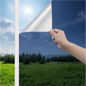 Haton Window Privacy Film One Way Window Tint for Home, Sun UV Blocking Reflective Mirror Film Heat Control, No Glue Static Cling See Out Not in Glass Door Covering, Blue Silver, 29.5" x 157.4" (29.5"x157.4")