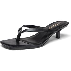 Women's Kitten Heel Sandals Square Toe Slip on Flip Flop Heels 2 Inch Thong Sandals Party Dress Heeled Sandals, 7, Black 