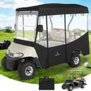 Golf Cart Enclosures 4 Passenger 80“ Extended Roof for Ezgo RXV,600D Clear Rain Cover Driving Enclosure 4 Seater,Full Roll Up 4 Sided Transparent Windows&Door Heavy Duty Zipper,Side Mirrors Openings