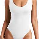 REORIA Butsmooth Womens Sexy Deep V Neck Backless Sleeveless Double Lined Thong Bodysuits for Going Out, Small